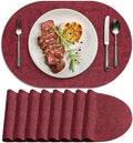 Faux Leather Oval Placemats Set of 8, Wine Red