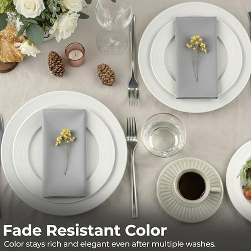 Ramanta Home Light Grey Cotton Dinner Napkins Set of 12, 18x18 Inch