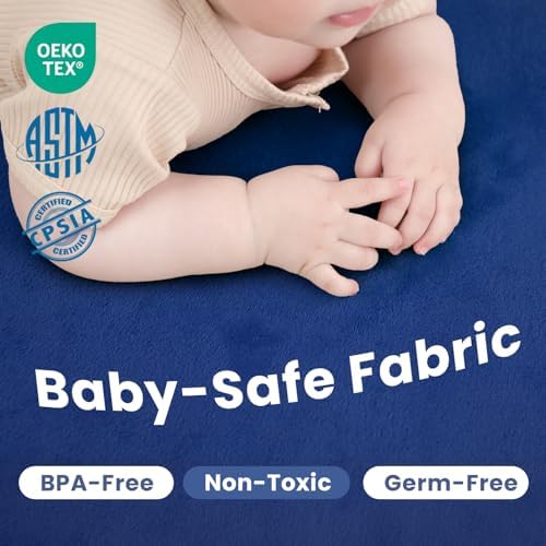 Baby Play Mat for Floor,1.3" Thick Memory Foam Tummy Time Mat,Water Repellent Soft Velvet Nursery Rug,Extra Large Non Slip for Crawling,Toddlers,Infants,Kids,Tatami Style for Living Room(Dark Blue)
