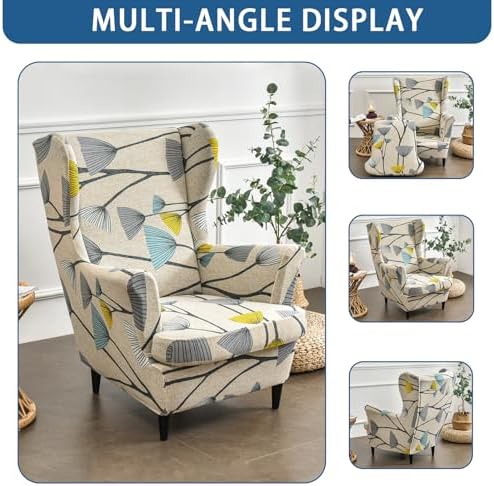 Wingback Chair Slipcovers 2 Piece,Flower Wing Chair Slipcovers,Stretch Spandex Wingback Chair Covers for Living Room Armchair,Washalbe Sofa Slipovers