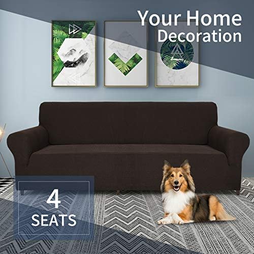 JIVINER High Stretch Couch Covers for 3 Cushion Couch 1-Piece Extra Large Sofa Covers with Elastic Bottom Anti Slip Elastic Sofa Slipcover Furniture Protector for Pets (XL Sofa, Dark Coffee)