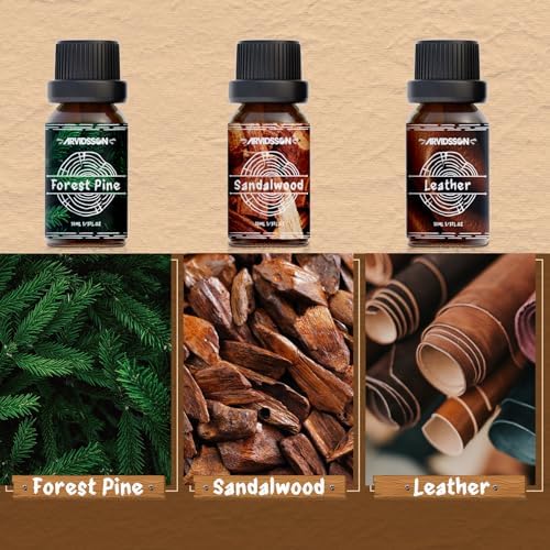 Woody Essential Oils Set, ARVIDSSON Woodsy Fragrance Oil for Candle Making, Sandalwood, Leather, Teakwood, Frankincense, Cedarwood, Pine, Diffuser Essential Oil for Men and Women