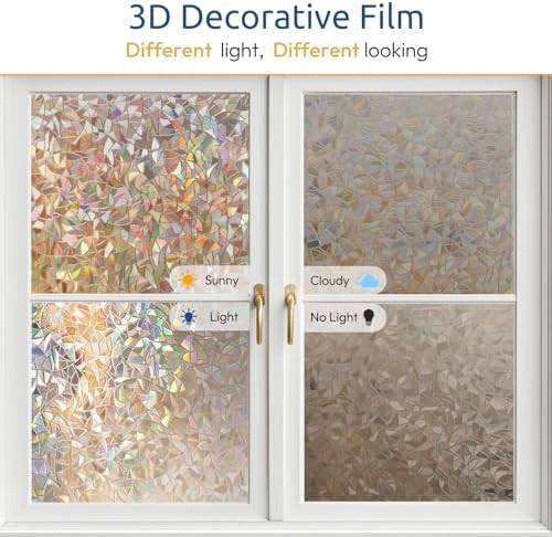 rabbitgoo Rainbow Window Privacy Film, Stained Cling, Brown, 17.5" x 157.4"
