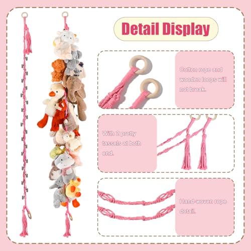 CERETIA 80" Stuffed Animal Organizer Chain, Wall Corner Storage, Pink,2pcs