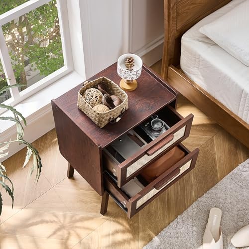 Lerliuo Rattan Nightstands Set of 2 for Bedroom, 2 Drawers