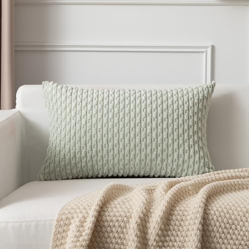 Kevin Textile Soft Corduroy 12"x20" Lumbar Pillow Covers 2 Pack Light Green