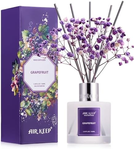 Airkeep Reed Diffuser Set,3.38 fl oz (100 ml) - Grapefruit Lemon Oil Diffusers with 8 Reed Sticks,Home Fragrance Reed Diffuser for Bathroom Shelf Decor