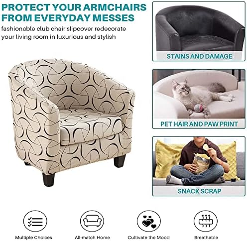 NILUOH Club Chair Covers 2-Piece Stretch Tub Chair Cover Printed Round Barrel Chair Slipcovers Non Slip Armchair Covers Couch Covers with Elastic Bottom for Bar Counter Living Room,Color 23