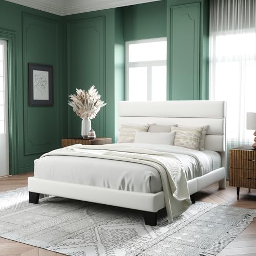 Allewie Full Size Platform Bed Frame with Velvet Upholstered Headboard
