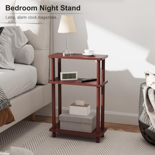 Apicizon Small Narrow Side Table, 3-Tier Skinny End Table, Dark Brown