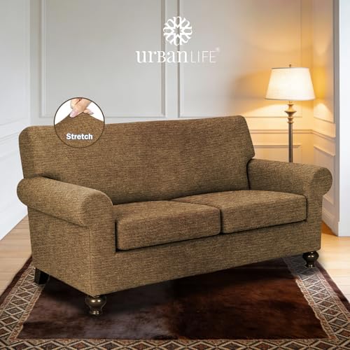 URBANLIFE 3-Piece Stretch Sofa Covers for 2 Cushion Couch, Brown
