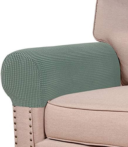 Turquoize Stretch Armrest Covers for Chairs and Sofas Couch Arm Covers for Sofa Spandex Jacquard Armrest Cover Anti-Slip Furniture Protector Armchair Slipcovers for Recliner Set of 4, Dark Cyan