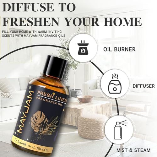 MAYJAM Fresh Linen Fragrance Oil for Diffusers Home Hotel Office, 3.38FL.OZ