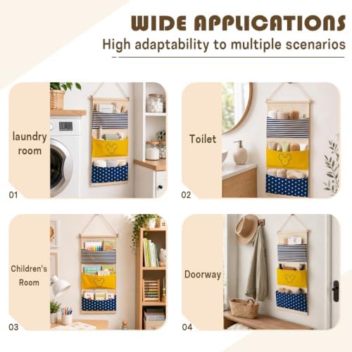 3-Pocket Hanging Wall Organizer, Cute Star Stripe Design for Playroom