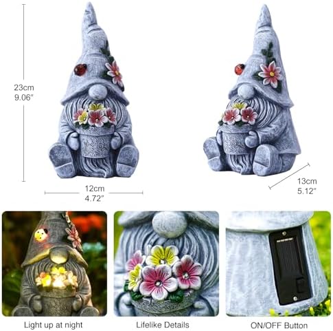 Goodeco Solar Sitting Gnome with LED Flower Light Garden Decor