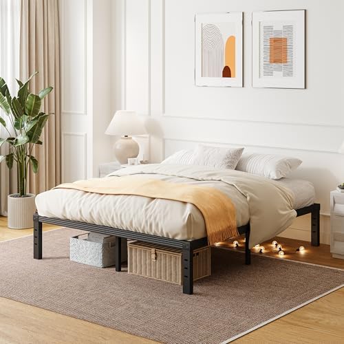 Full Bed Frames, 12 Inches Platform Bed Frame, 3500lbs Heavy Duty Steel Slat, Non-Slip Design, No Box Spring Needed, Easy Assembly, Quiet Noise Free, Under Bed Storage Space, Black