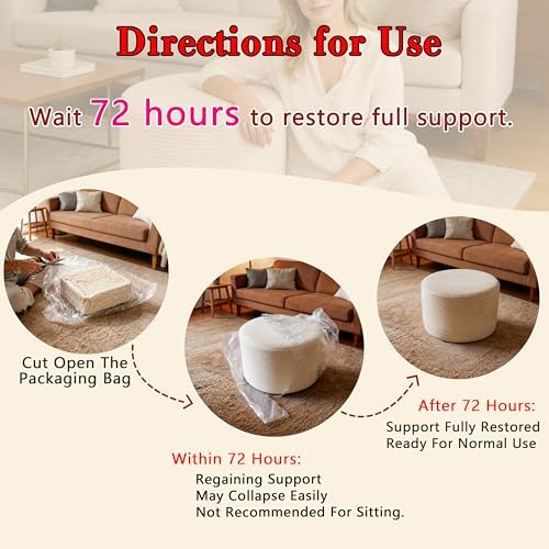 Thgonwid Round Ottoman Pouf, Corduroy Foot Rest Stool, 20x14In, Ivory White