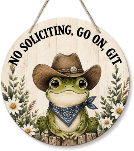 PHAMTE Funny No Soliciting Western Frog Round Wreath Sign for Home 12 Inch