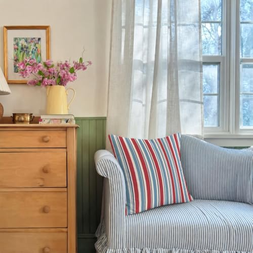 Red Blue White Stripe Pillow Cover 18x18, Americana Patriotic Decor