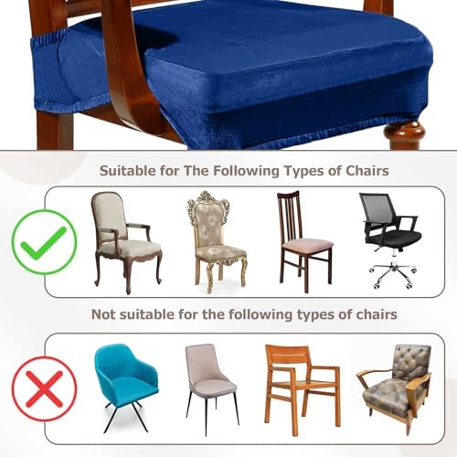Havawish Extra Wide Dining Chair Seat Covers, Federal Blue, Velvet, 1 Pcs