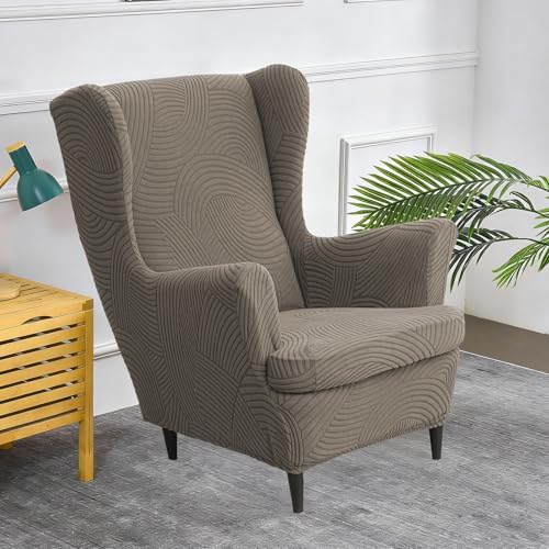HAOYONG Wing Chair Slipcovers Printed Wingback Chair Covers 2 Pieces Wingback Armchair Slipcover Stretch Chair Slip Covers Washable Armchair Protector Cover for Living Room and Bedroom