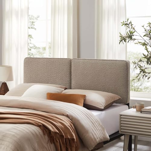 Modway Lindee Full Size Upholstered Headboard with Tan Vegan Leather - Modern Faux Leather Full Headboard with Height-Adjustable Mounting Positions - Padded Pillow Style