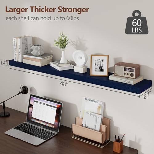 fuqing 48 Inch Floating Shelves, 6.7 Inch Deep Blue Wall Shelves Set of 2