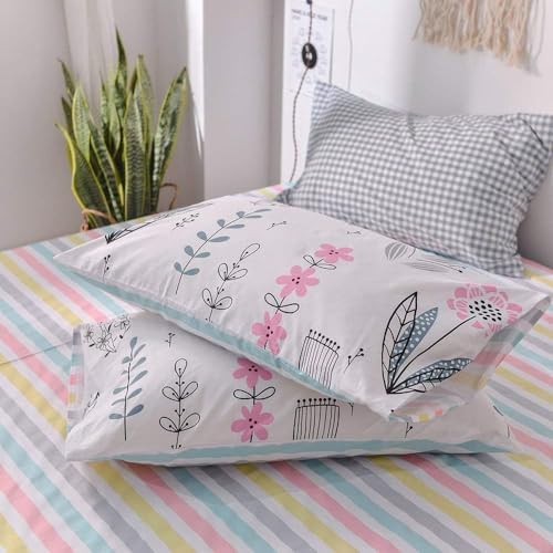 Floral Girls Duvet Cover Twin 100% Cotton Floral Bird Print Bedding Set Garden Style Flower Duvet Cover Breathable Aesthetic Cottagecore Comforter Cover Reversible Striped Bedding Set for Kids Teens