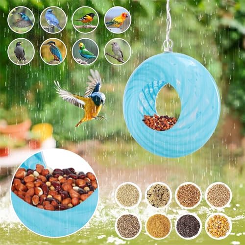 Yinns Glass Bird Feeder, Hanging Solar Birdfeeder for Outdoor Garden Decor