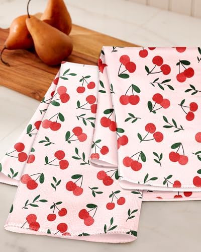 Miss Adola Cute Kitchen Towels Set of 2, 18 x 26 Inch, Cherry