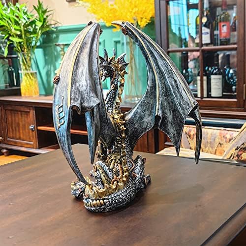 12'' H Steampunk Dragon Statue Mechanical Gear Sitting Sculpture