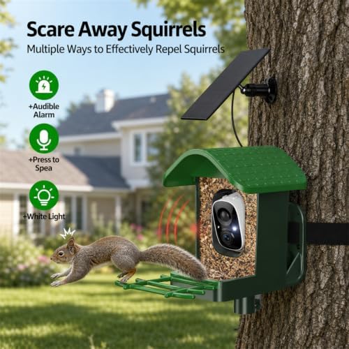 2.4GHz WiFi Solar Security Camera Wireless,3K HD Smart Bird Camera with AI Bird Species Identification & Real-Time App Alerts, Chew-Proof & Waterproof for Outdoors（Green）