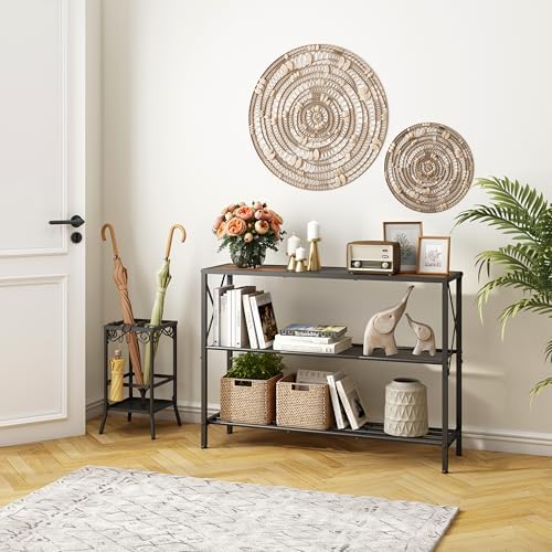 Hoctieon Industrial Console Table, 3 Tier Entryway Table, Hallway Tables, Narrow Sofa Tables with Shelves, Entrance Table for Entryway, Rustic Brown&Black