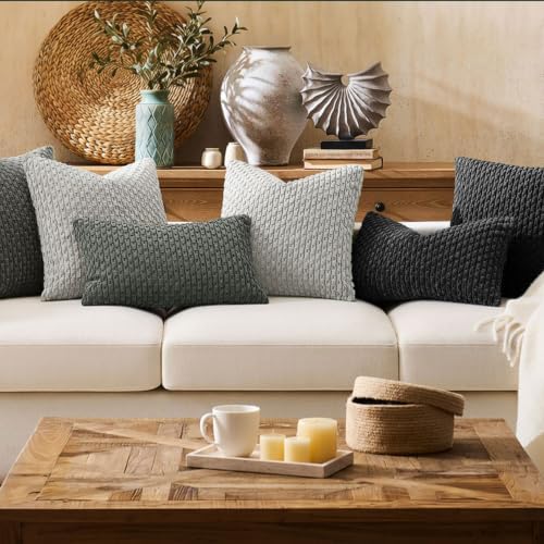 Kevin Textile Soft Corduroy 28x28 Inch Pillow Covers 2 Pack, Light Grey