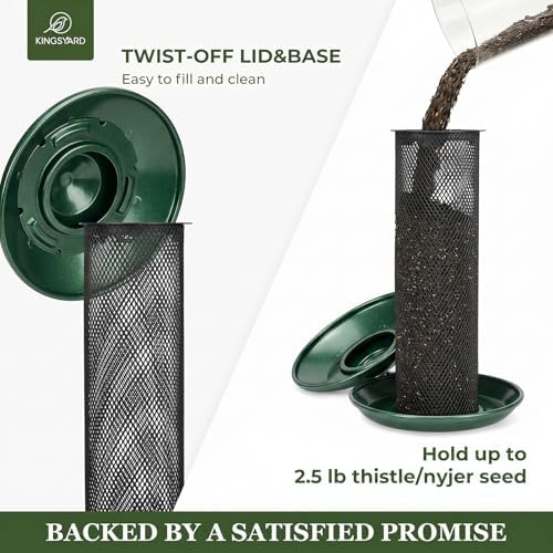 Kingsyard Finch Feeders for Outdoors Hanging, Metal Mesh Tube Bird Feeder for Nyjer/Thistle Seed, 2.5 lbs Large Capacity (Dark Green)