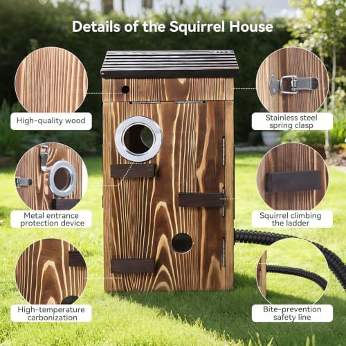Smart Squirrel Box with Camera Solar Powered, 2K HD WiFi Squirrel House Camera with Auto Detection & Night Vision, Outdoor Squirrels Nesting Box with App Control (2.4GHz Only)