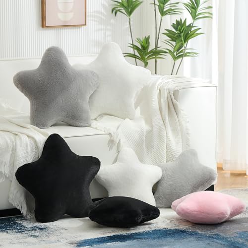 YRXRUS Star Pillows, Christmas Pillows, Light Gray Star Shaped Pillow, Gifts, Cute Plush Throw Pillow Room Decor, Fluffy Faux Rabbit Fur 14"x14", Living Bedroom
