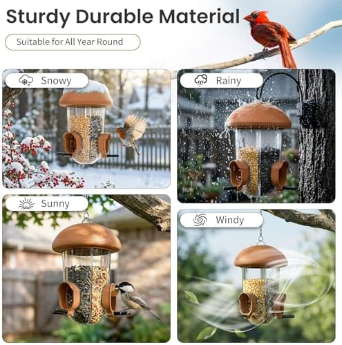 LONA Bird Feeder with 3 Compartments, Dome Bird Feeder for Outdoors, Brown