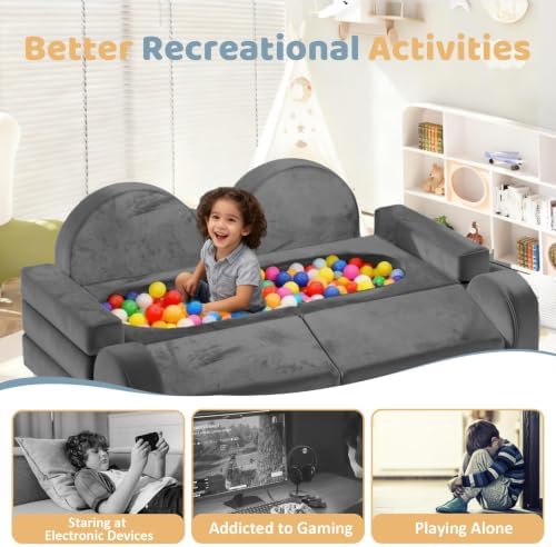 12pcs Modular Kids Play Couch, Convertible Toddler Sectional Sofa