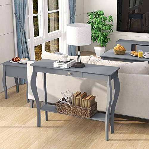 ChooChoo 39" Narrow Entryway Table with Drawer, Grey