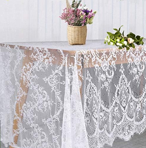 Fowecelt 5 Pack White Lace Tablecloth 60 × 120 Inch for Rustic Boho Wedding Bridal Shower Party Decoration, Classy Rectangle Overlay Long Vintage Embroidered Reception Table Cloth Decor