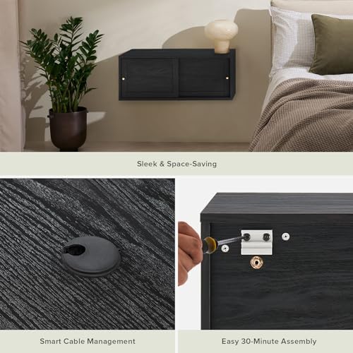mopio Lauren Floating TV Shelf, Side Table, End Table (Black, 31", Single)