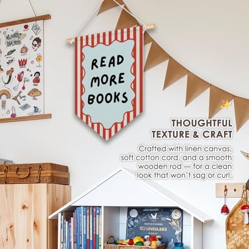 Classroom Reading Nook Decor, Read More Books Pennant Flag for Reading Corner Classroom Library 15x11 Inch - Retro