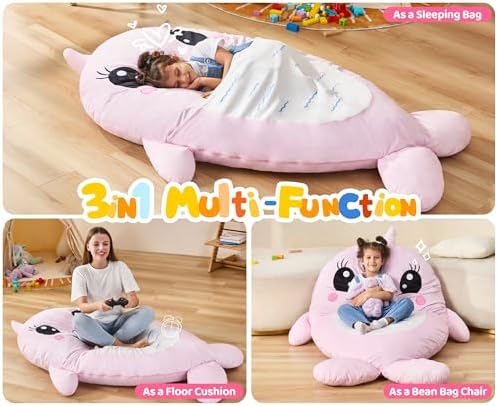 Hobestluk Bean Bag Chair Floor Bean Bag for Kids Playroom Living Room Pink