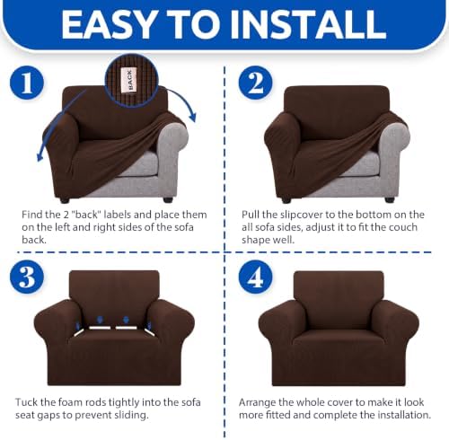 KEKUOU Stretch Chair Sofa Slipcover, Single Couch Cover,Chocolate