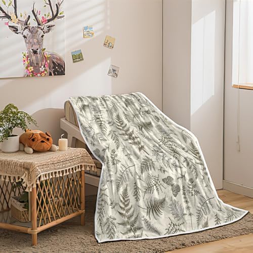 JAWO Floral Throw Blanket, Beige White Flower Throws Wildflowers Botanical Plant Printed All Seasons, Vintage Tan Butterfly Flannel Blanket for Bedding Sofa Travel Couch Chair Sofa Home Decor,50x60