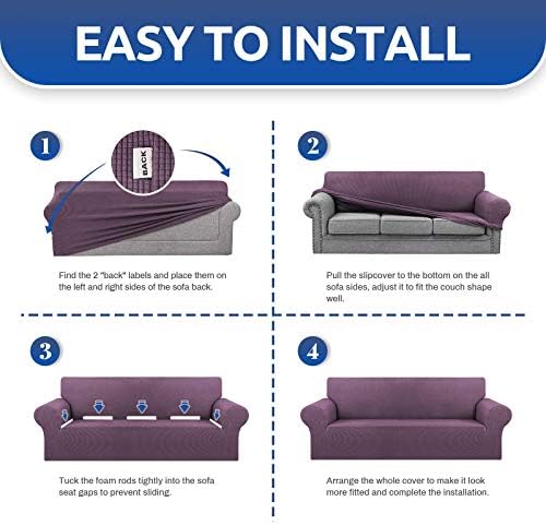 KEKUOU Stretch Loveseat Couch Cover, 2 Cushion Couch Slipcover,Dark Purple