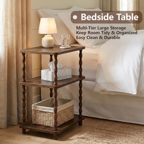 Narrow Side Table, 3-Tier End Table with Storage for Small Spaces