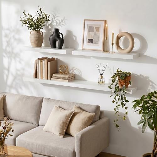 fuqing 20 Inch Floating Shelves, 6.7 Inch Deep White Wall Shelves Set of 2