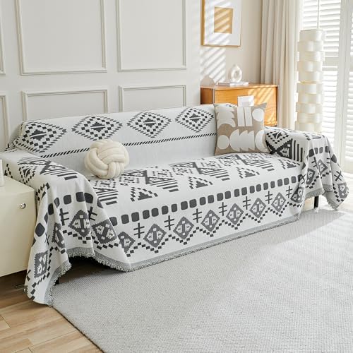 MEETSKY Boho Couch Cover Super Soft Couch Covers for 2 Cushion Couch Sofa, Modern Jacquard Sofa Slipcover Loveseat Futon Cover, Couch Covers for Sectional Sofa, Dark Grey, 71" x 118"